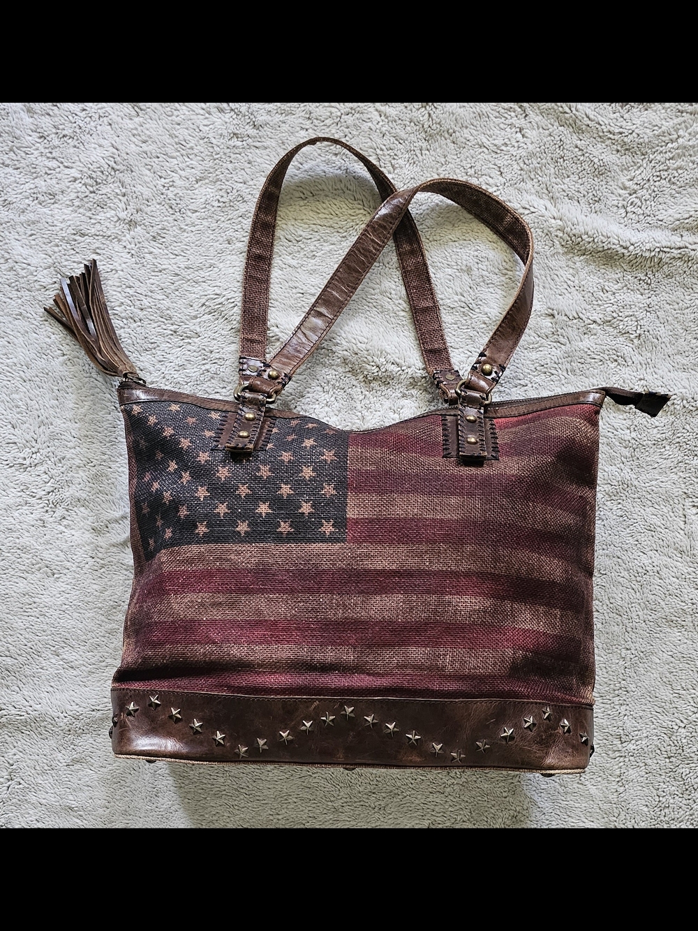 Ten79la Rustic Flag Large Tote Bag